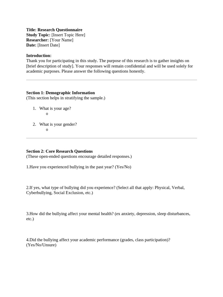Bullying Research Questionnaire Insights | PDF
