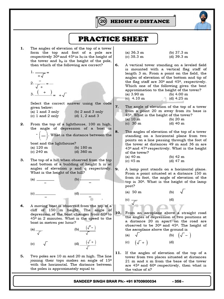 Ch-20 Height and Distance | PDF | Triangle | Euclidean Geometry