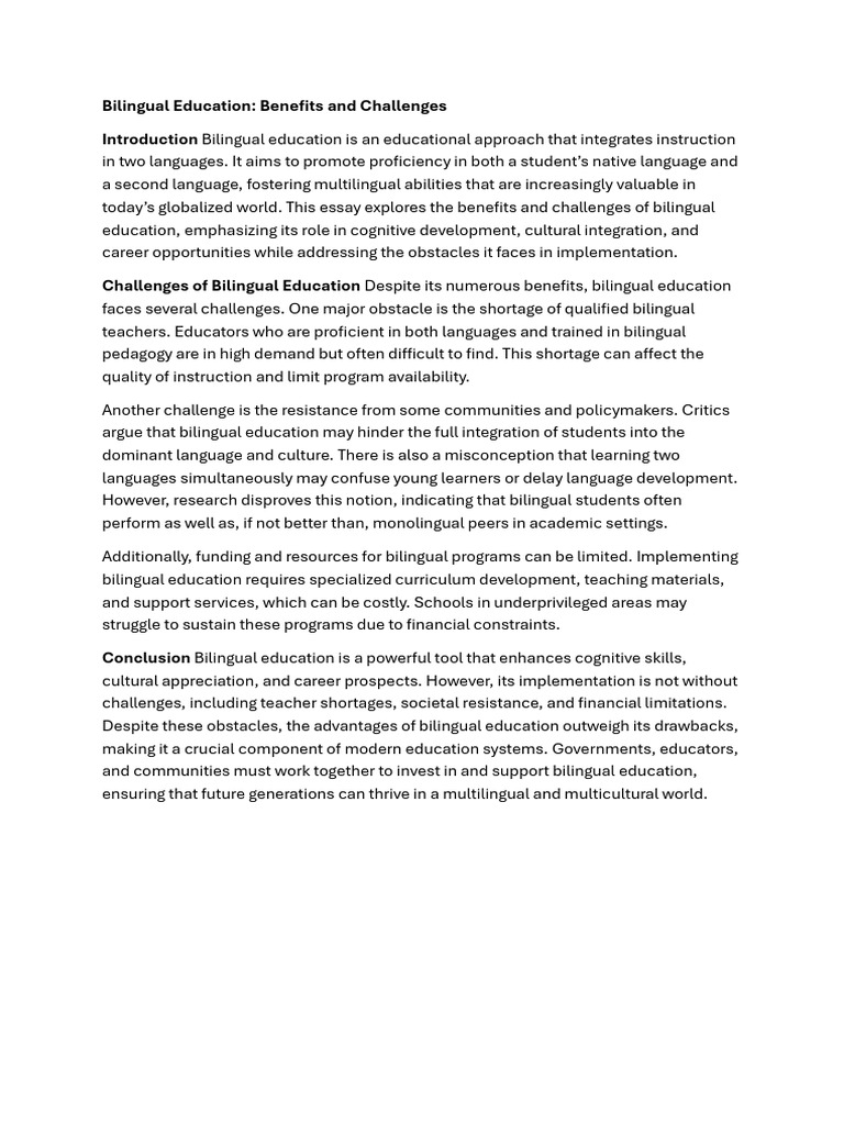 Bilingual Education: Pros and Cons | PDF
