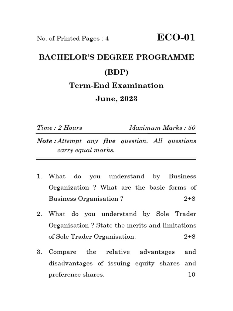 Business Organization Exam Questions | PDF