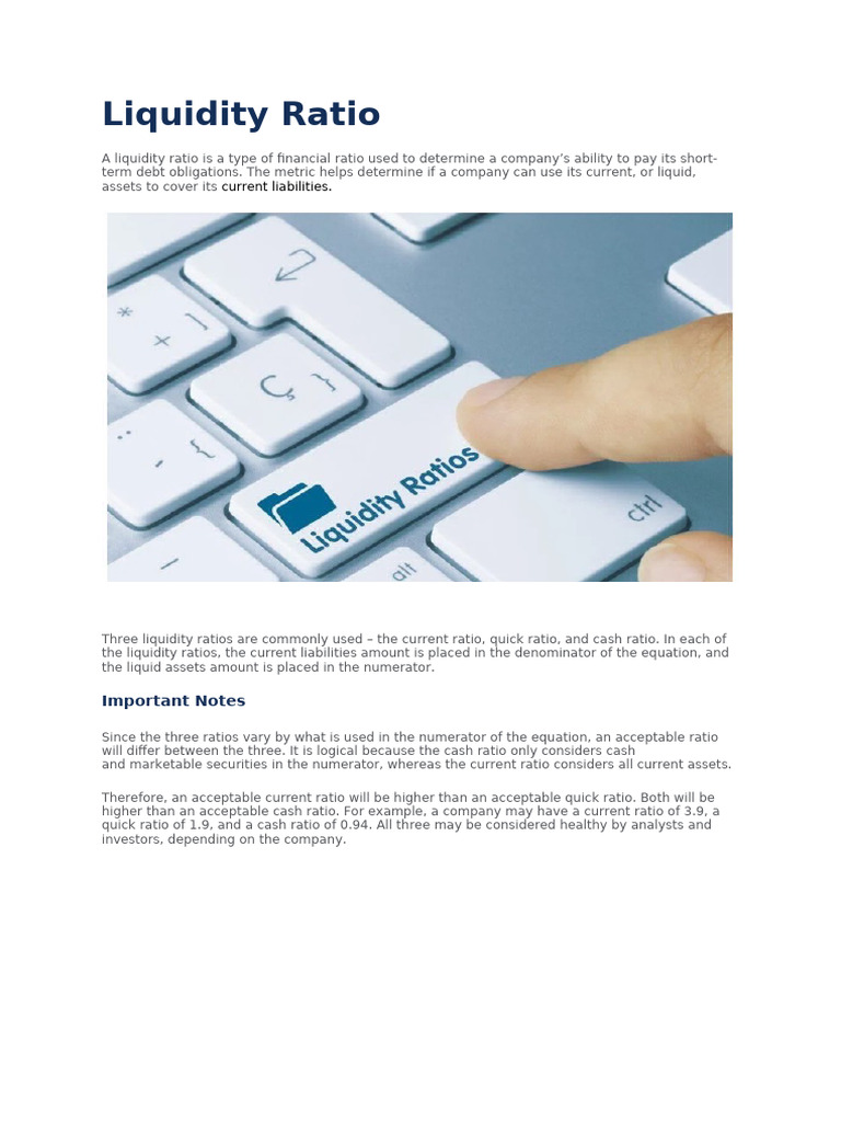 Liquidity Ratio | PDF | Market Liquidity | Working Capital