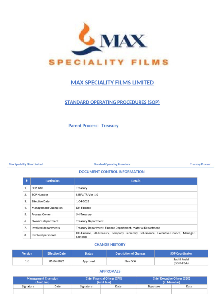 Treasury SOP for Business Cheques | PDF | Banks | Cheque