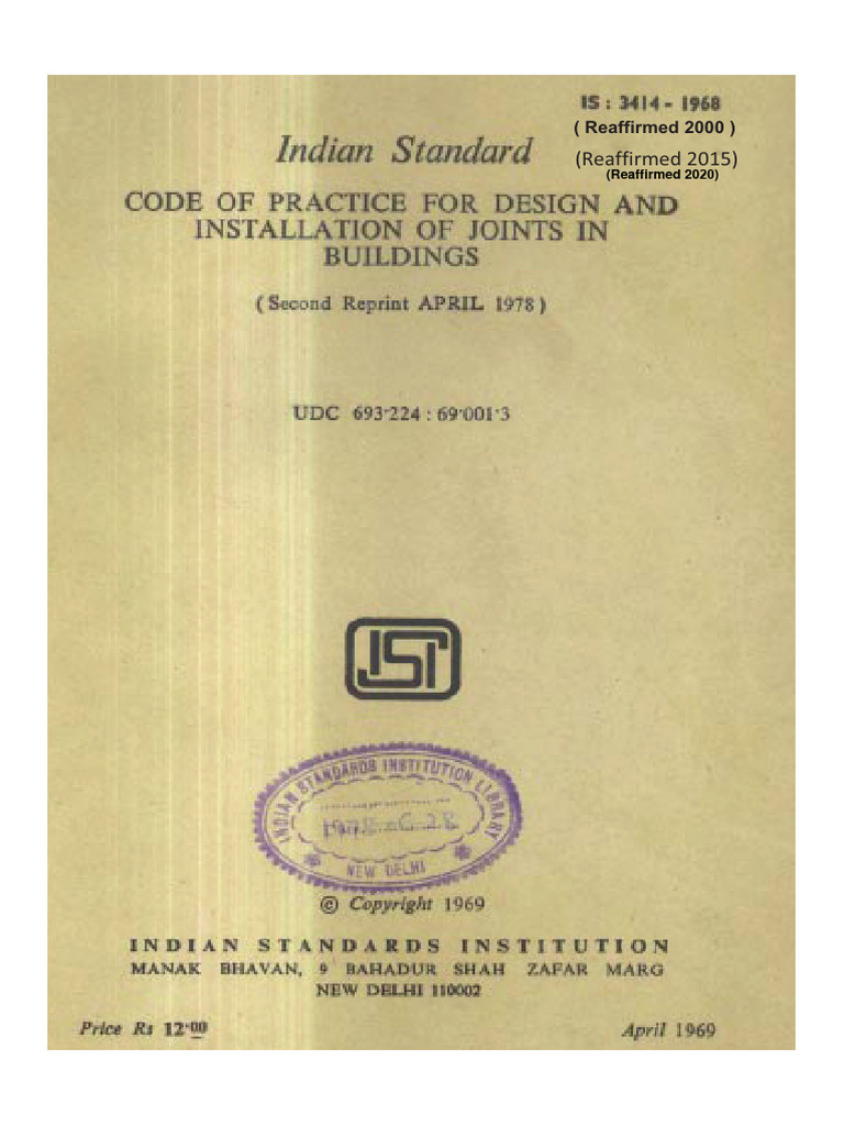 Code of Practice for Joints in Buildings | PDF | Thermal Expansion ...