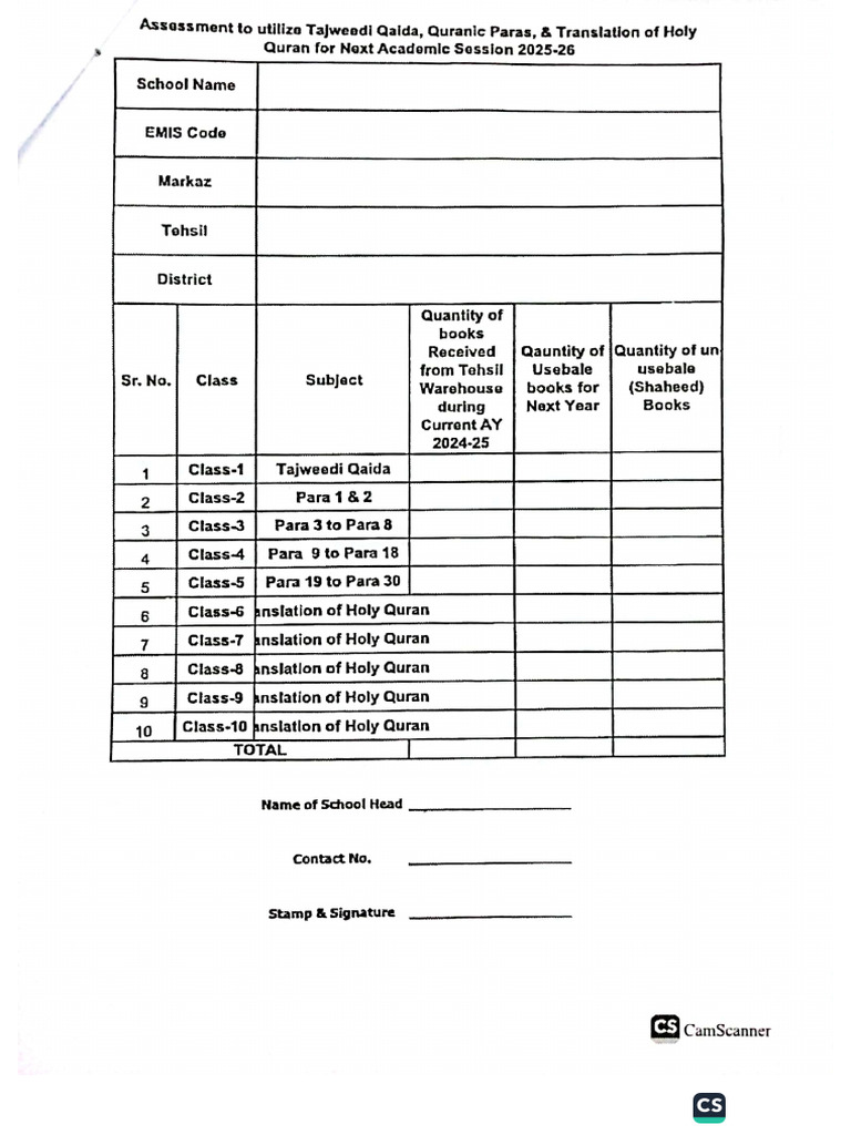 Form For Tajweed Ul Quran & Paras | PDF