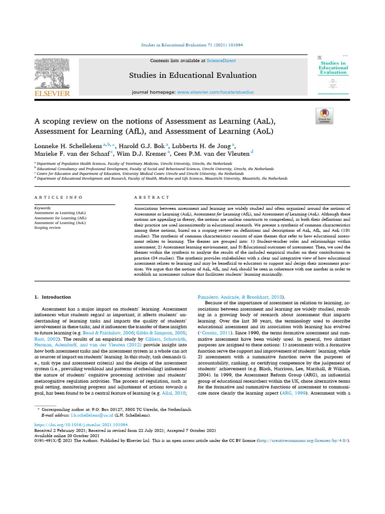 Scoping Review of Assessment Types in Education | PDF | Educational ...