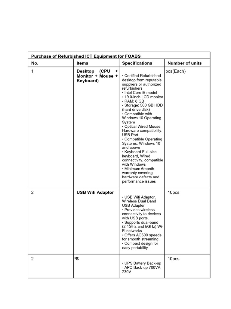 Refurbished ICT Equipment Purchase List | PDF | Usb | Windows 10