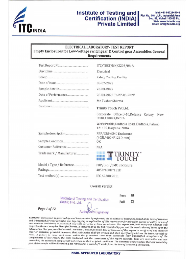 Test Report - FRP - 405x400x121 (IEC62208) | PDF