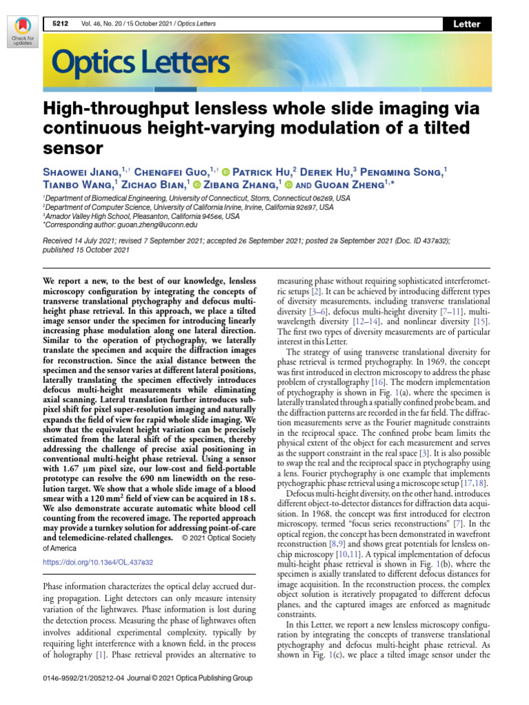Lensless Whole Slide Imaging Method | PDF | Electromagnetic Spectrum ...