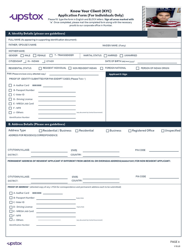 Upstox KYC Application Guide | PDF | Identity Document | Signature