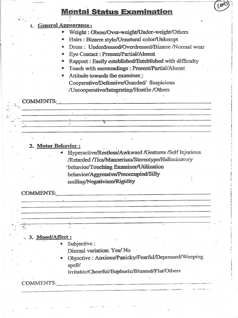 Mental Status Examination | PDF