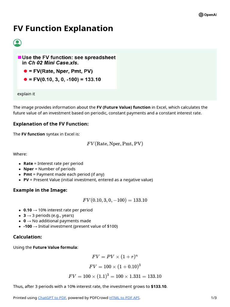 Understanding the FV Function in Excel | PDF | Present Value | Interest