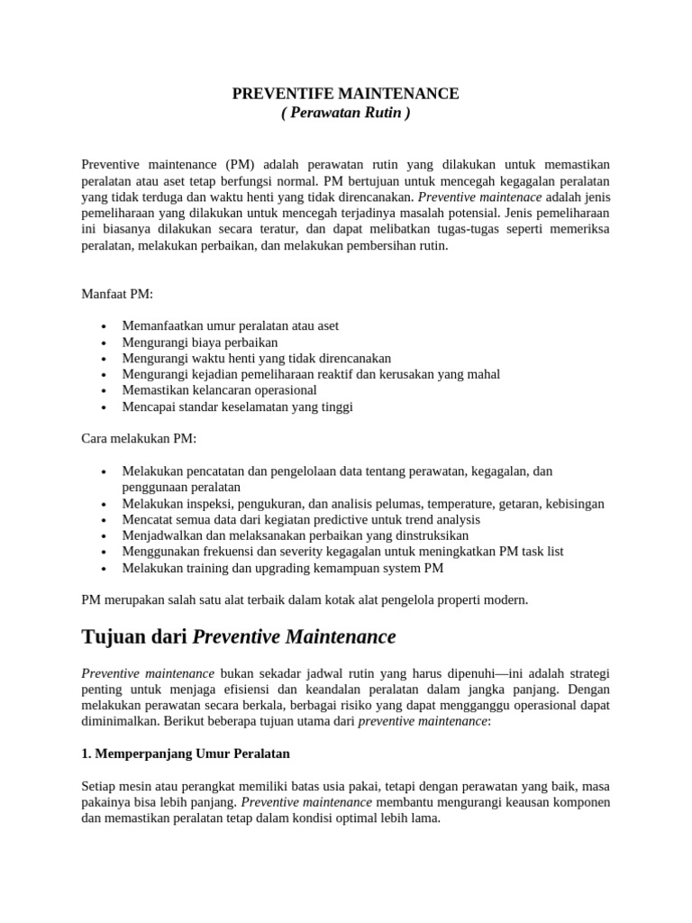 Panduan Preventive Maintenance Efektif | PDF