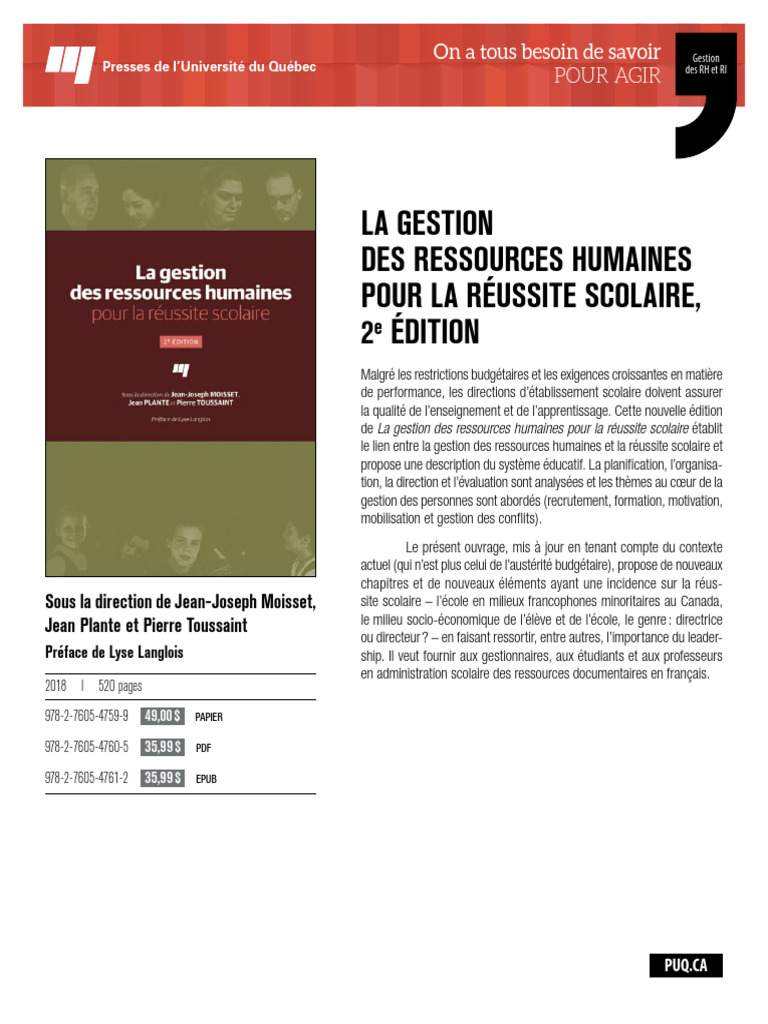 Gestion RH pour la réussite scolaire | PDF | Gestion des ressources ...