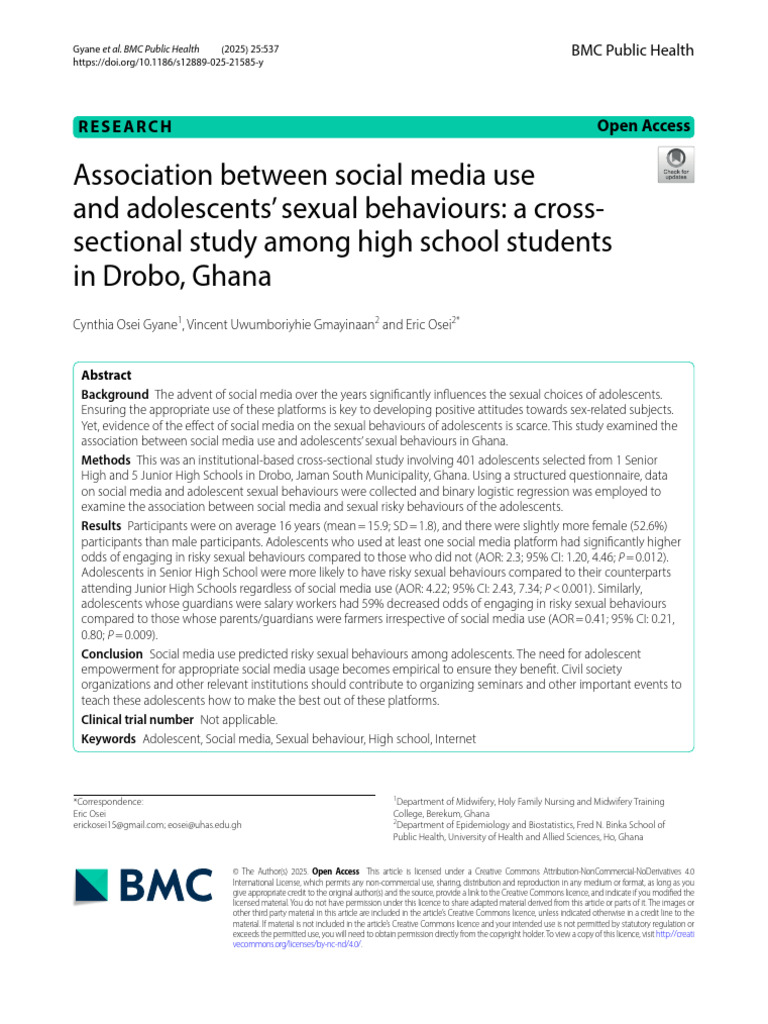 Social Media's Impact on Adolescent Sexual Behavior | PDF | Adolescence ...