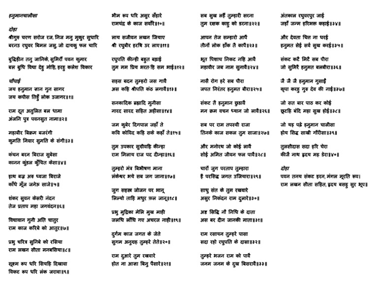 Hanuman Chalisa - Single Page - A4 [Hindi]