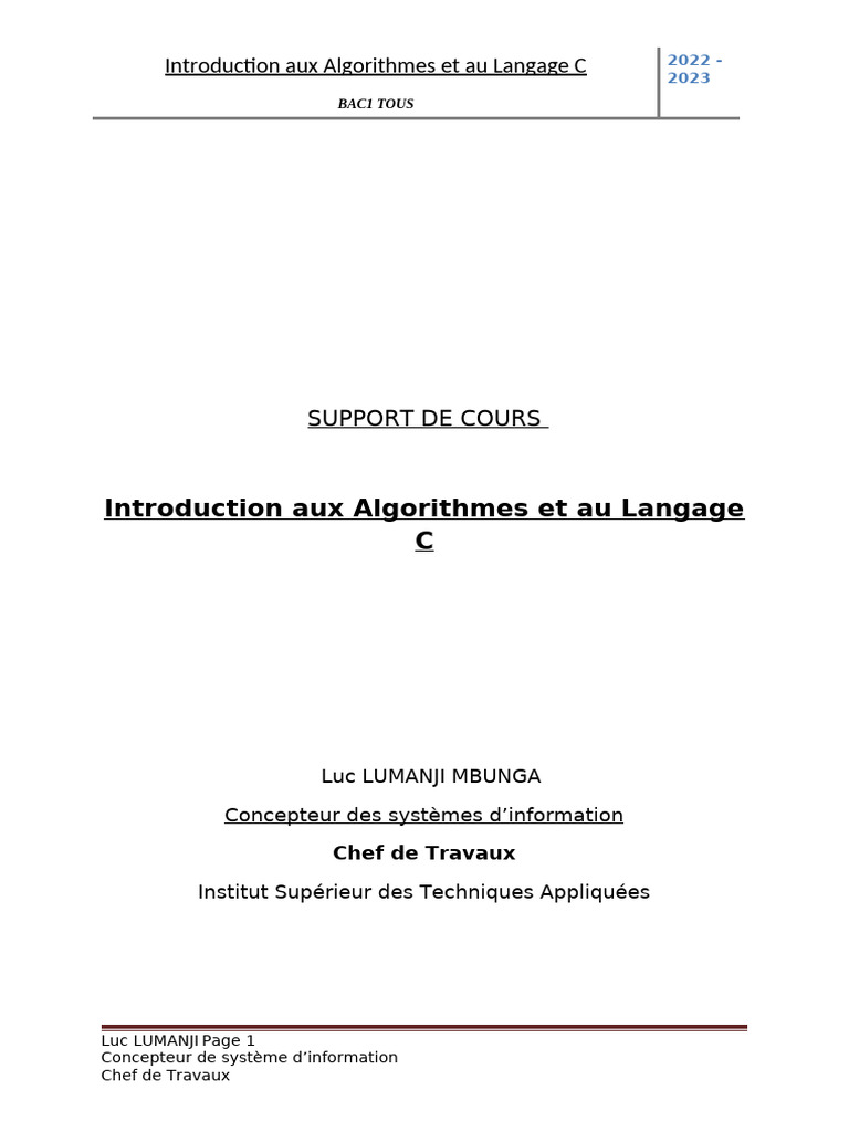 Introduction aux Algorithmes en C | PDF | Programme informatique ...