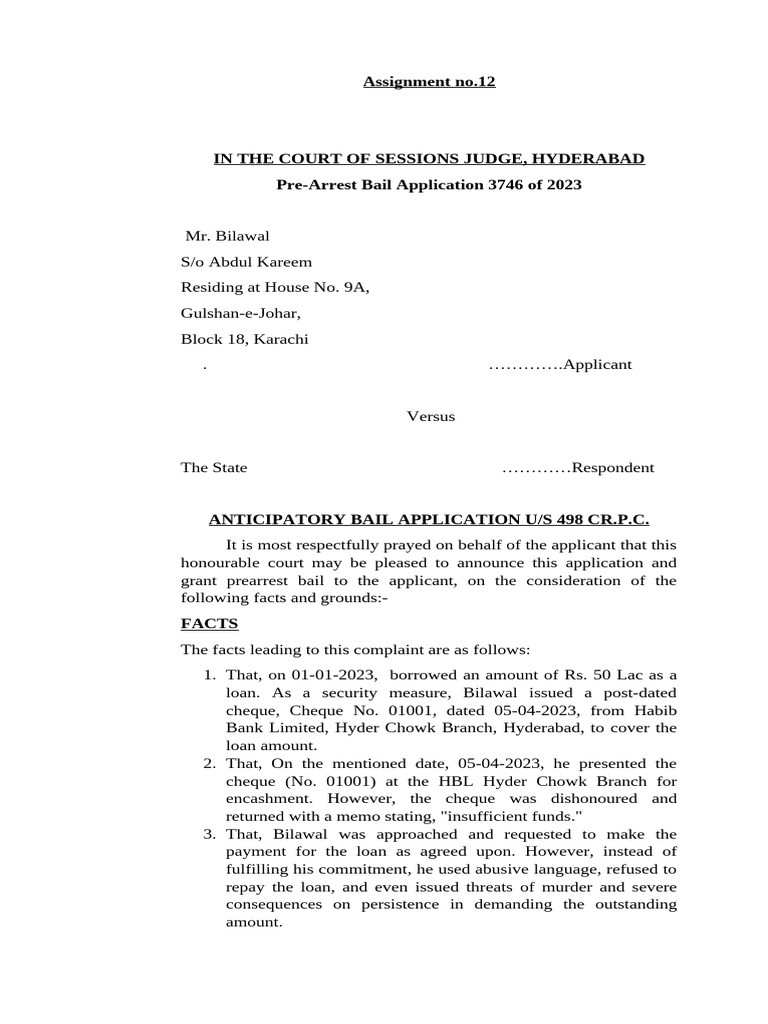 Pre-Arrest Bail Application for Bilawal | PDF | Bail | Public Law