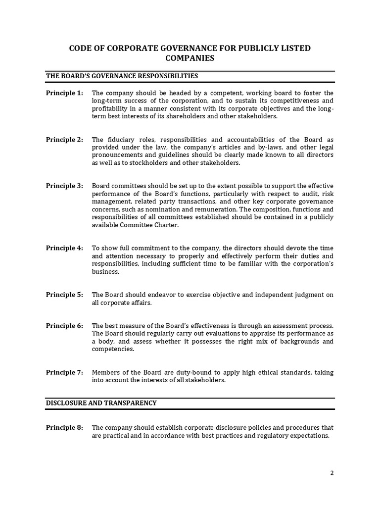 16 Principles of Corporate Governance | PDF | Internal Control | Governance
