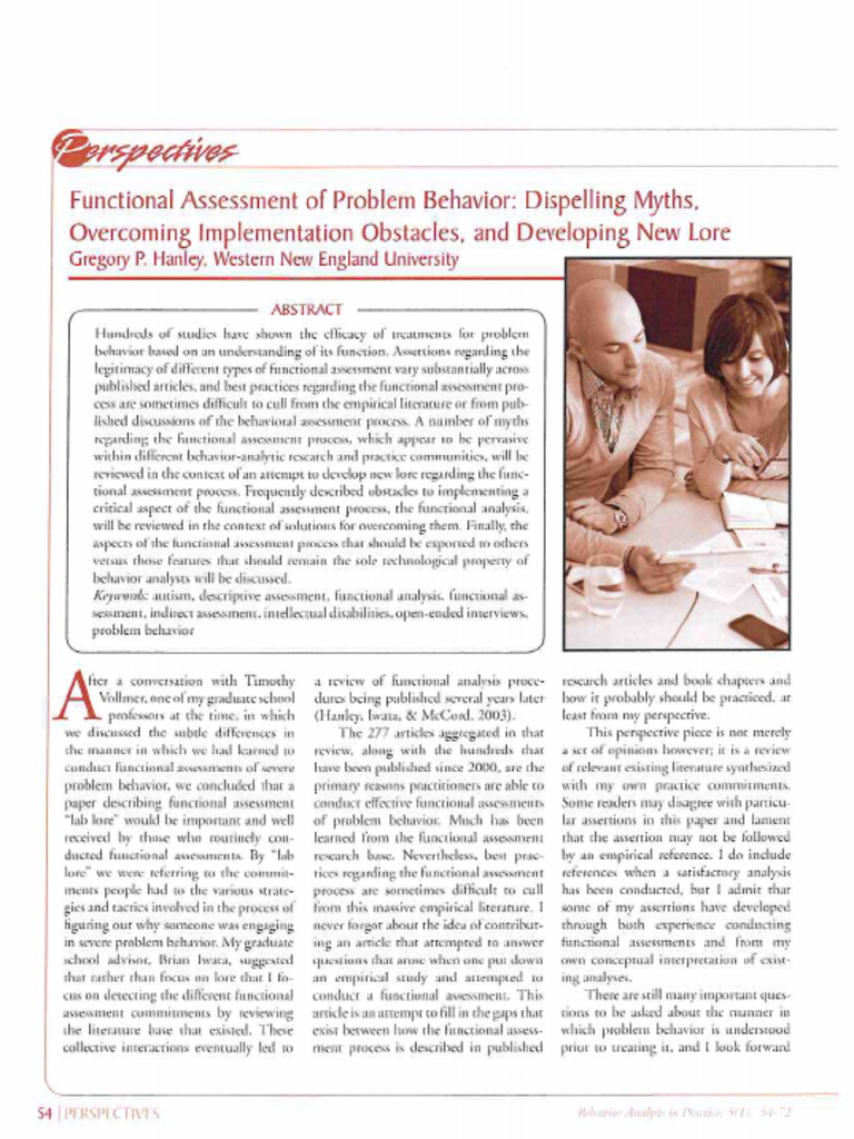 Functionnal Assessment of Problem Behvior - Dispelling Myths ...