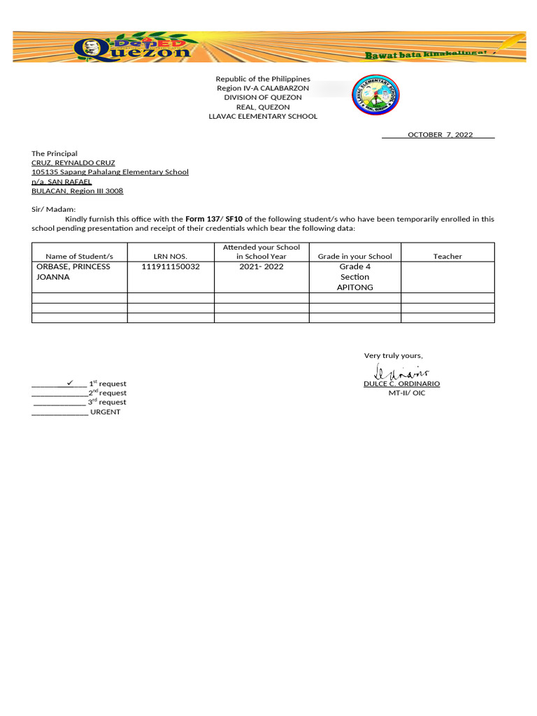Request Letter For 137 | PDF