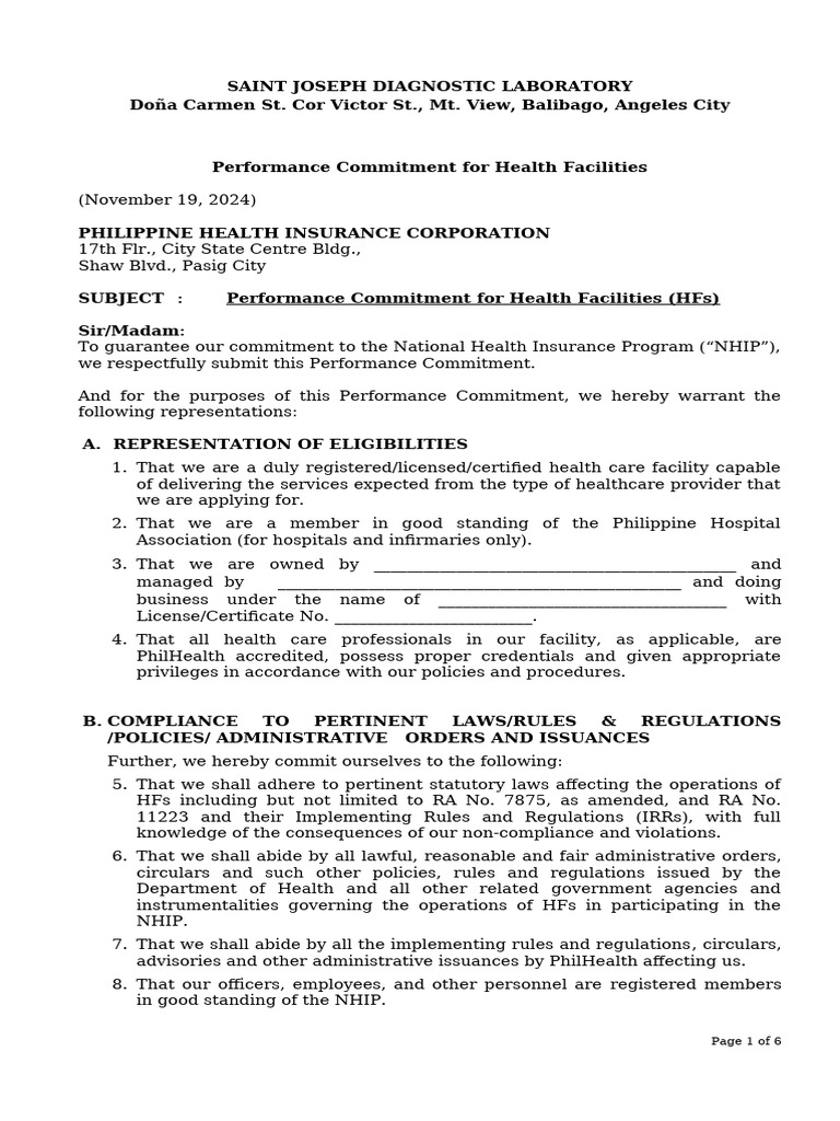 Performance Commitment for Health Facilities | PDF | Health Care ...