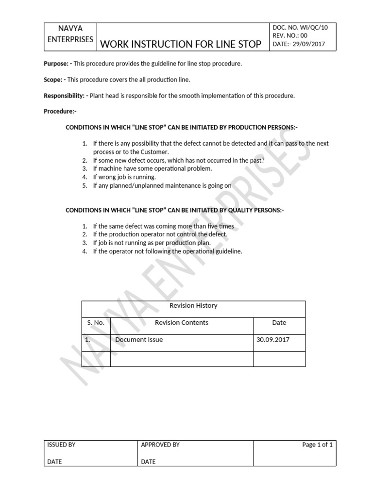 Line Stop Procedure Guidelines | PDF