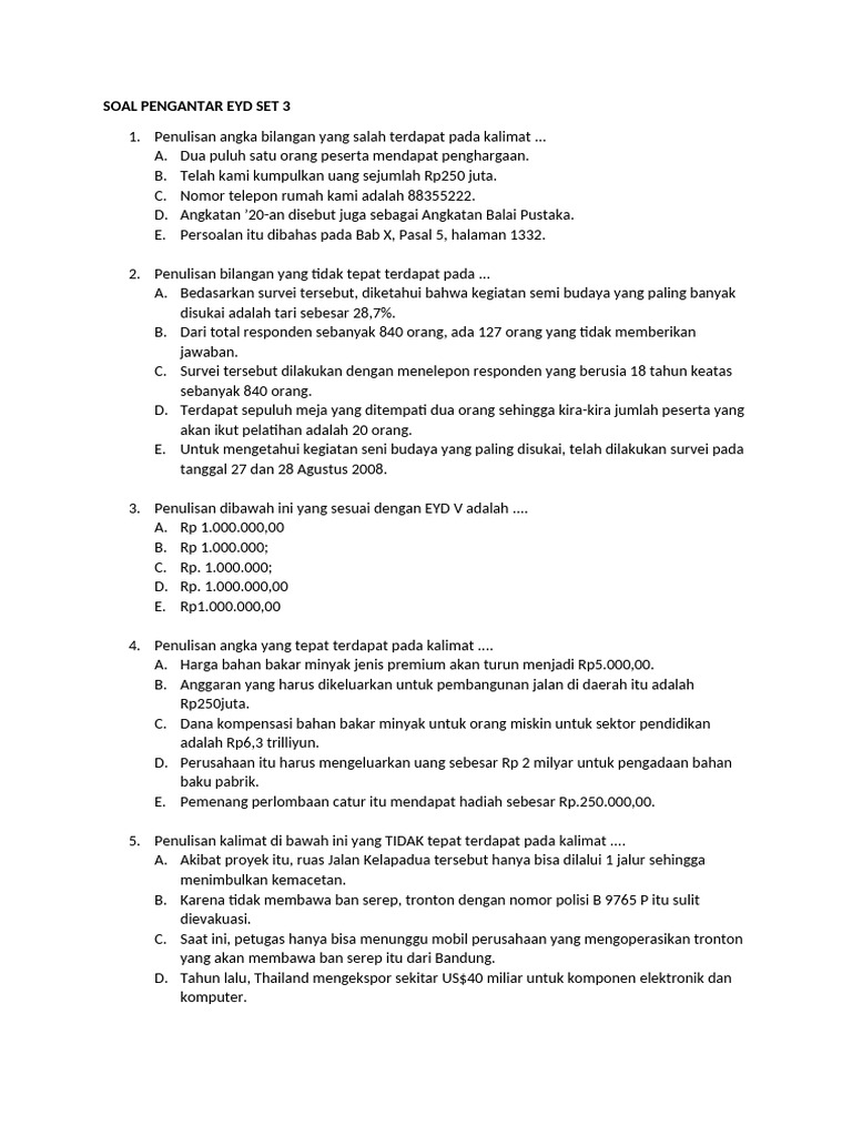 Soal Pengantar Eyd Set 3 | PDF