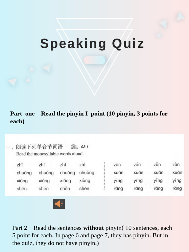 Mandarin Speaking Quiz Guide | PDF