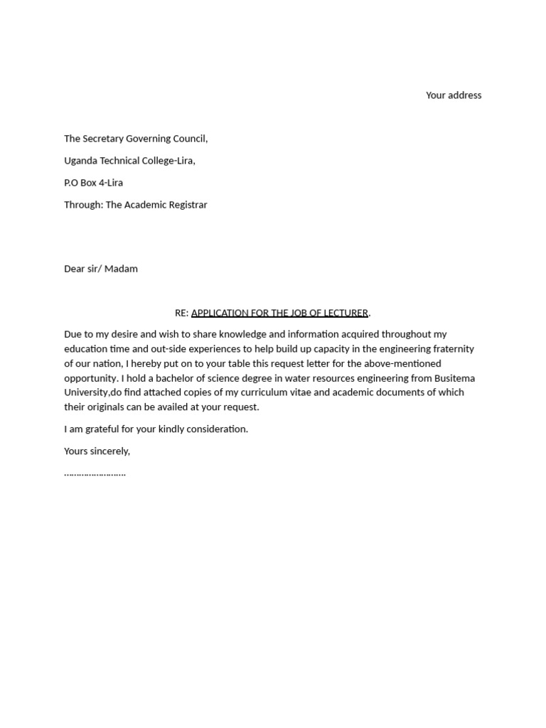 Lecturer Job Application Letter | PDF