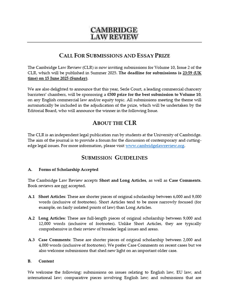 Cambridge Law Review Essay Prize 2025 | PDF | Citation