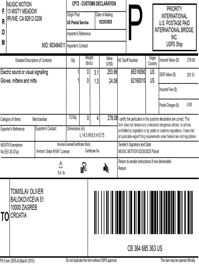 Zagreb Label 1047 | PDF | United States Postal Service | Service Industries