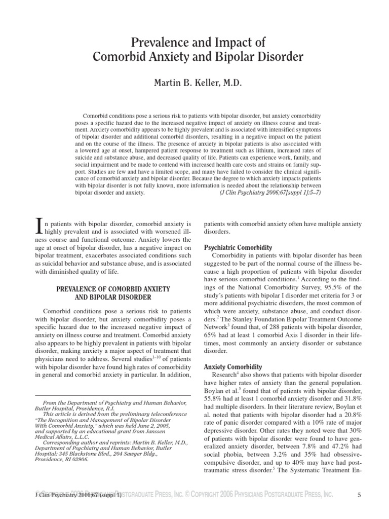 Prevalence Impact Comorbid Anxiety Bipolar Disorder | PDF | Bipolar ...