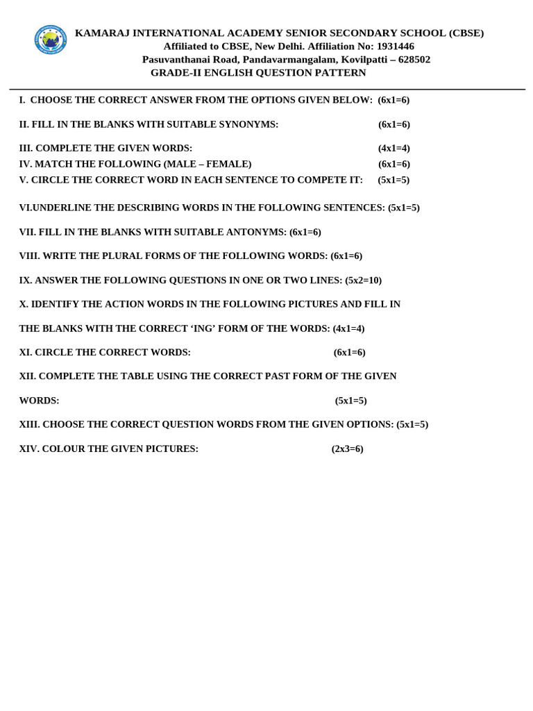 Grade II English Question Pattern Guide | PDF