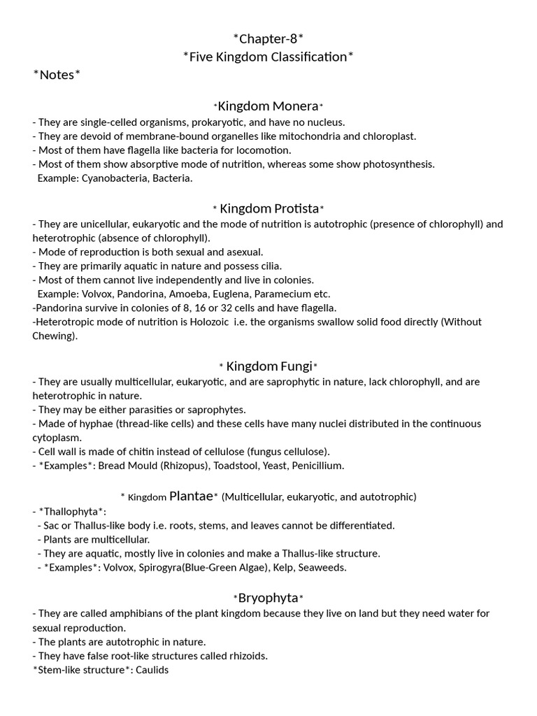 Five Kingdom Classification Overview | PDF | Cell (Biology) | Eukaryotes