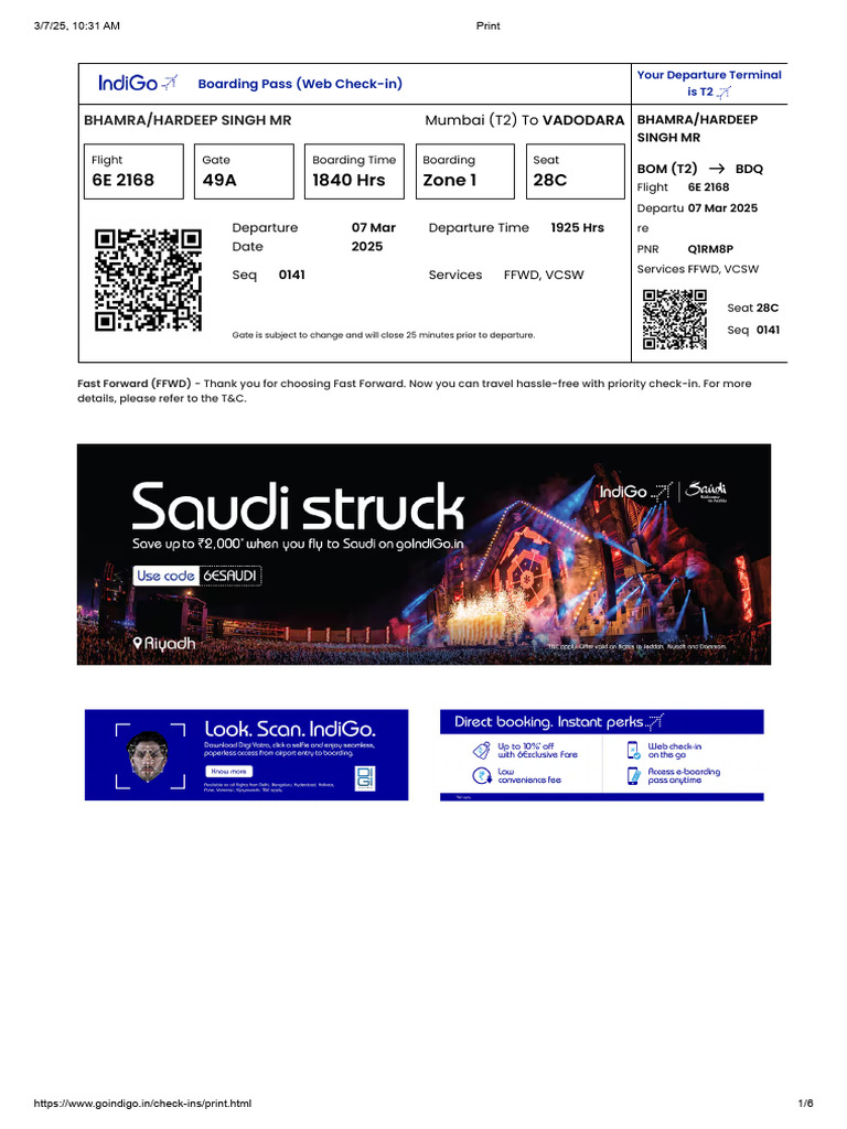 Hardeep + 5 Return - Boarding Pass | PDF | Hospitality Industry | Hotel