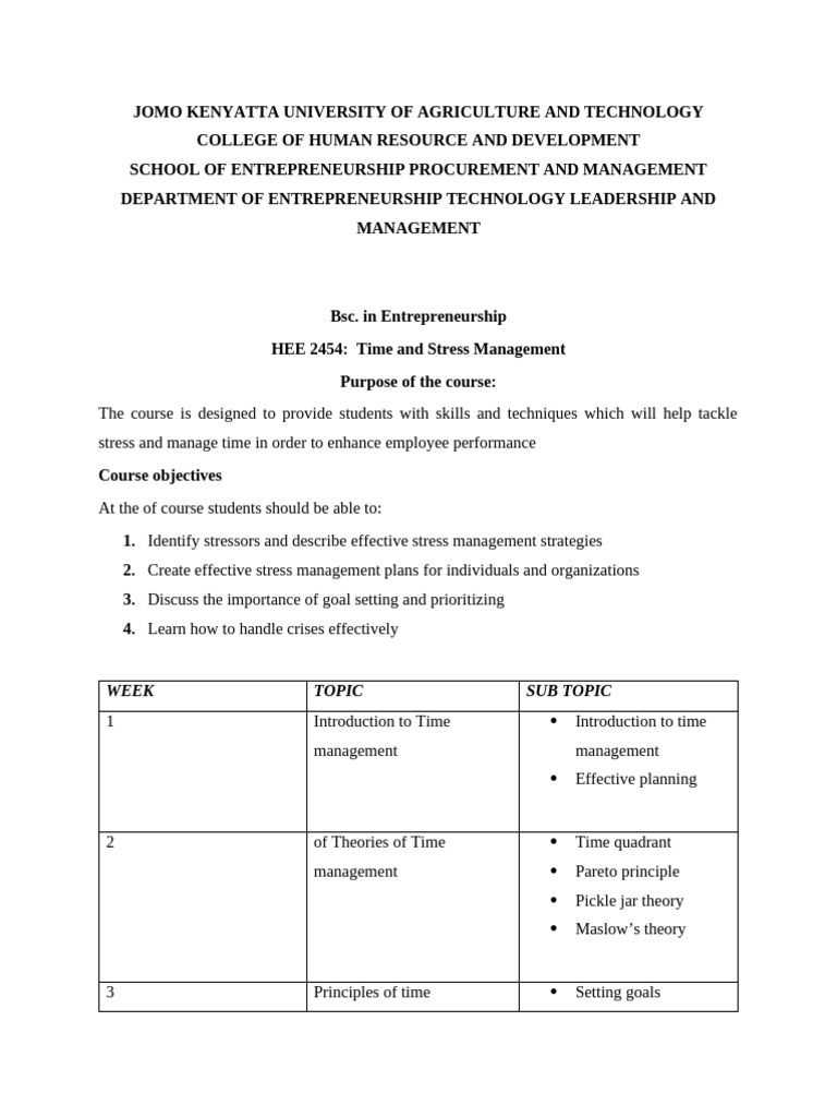 Time and Stress Management Course Overview | PDF | Procrastination ...