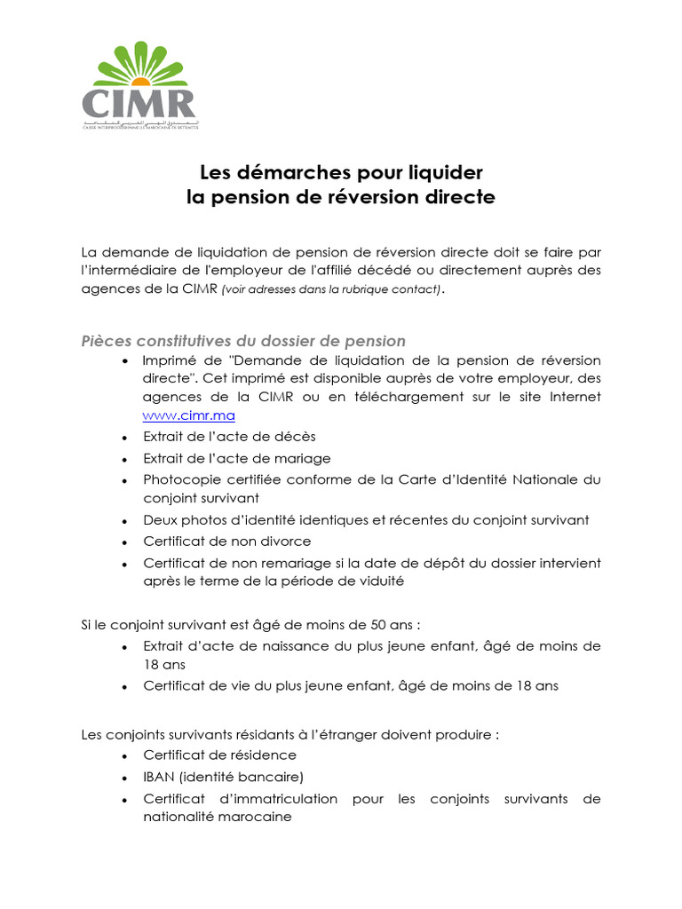 Demande de pension de réversion directe | PDF
