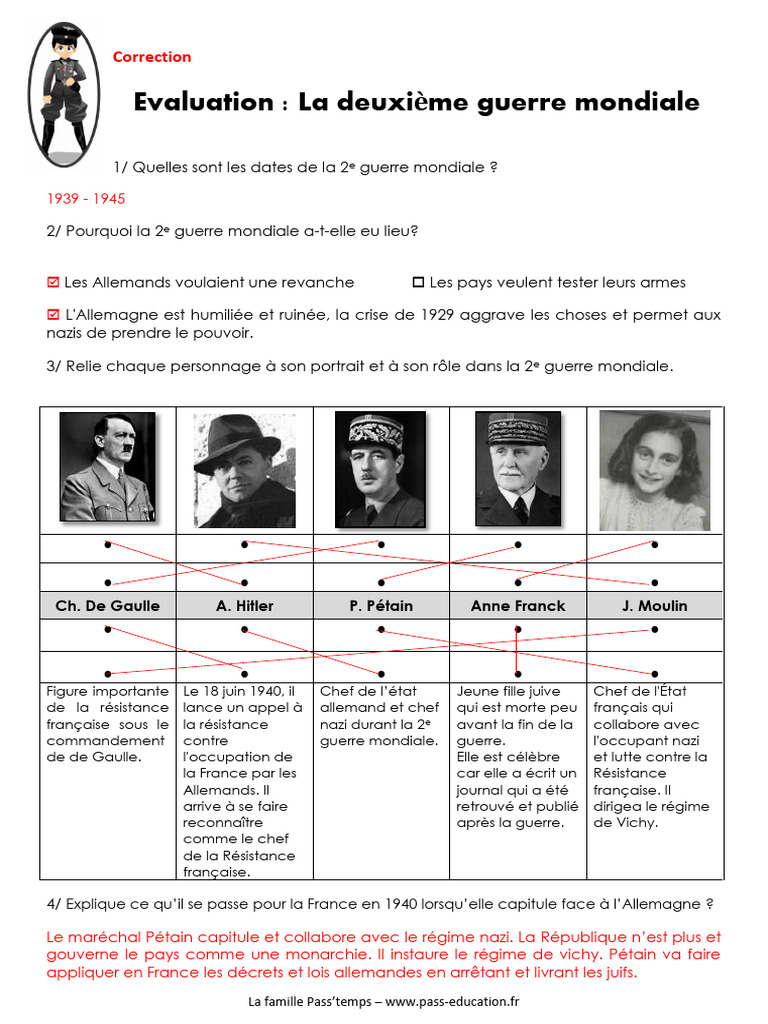 Évaluation CM2 : Seconde Guerre mondiale | PDF | France de Vichy ...