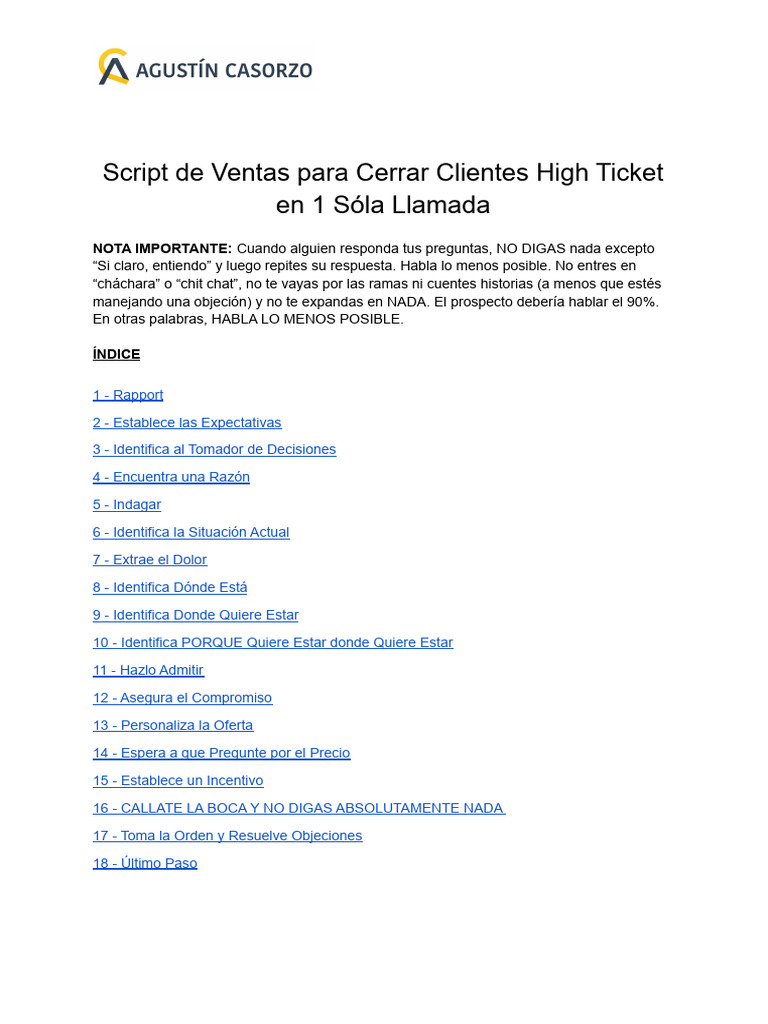 Script de Ventas para Cerrar Clientes High Ticket en Una Sóla Llamada ...