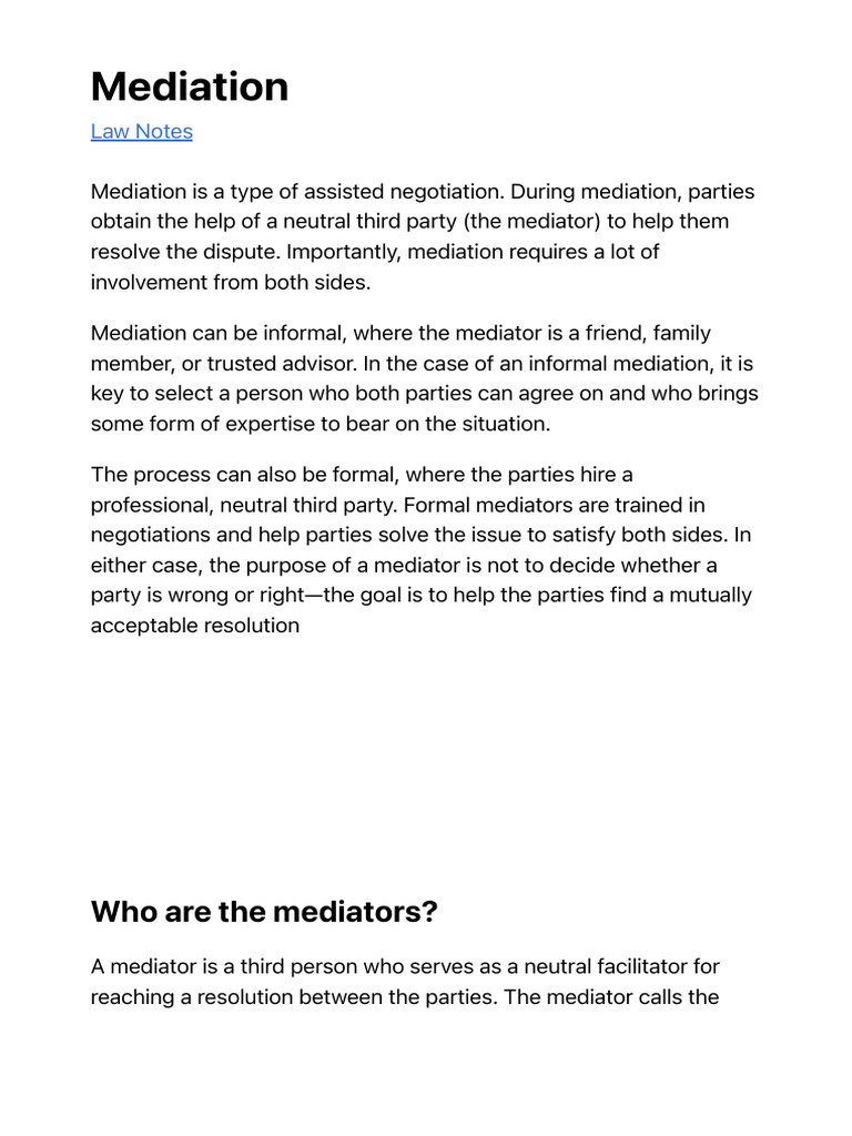 Mediation Process and Roles Explained | PDF | Mediation | Negotiation