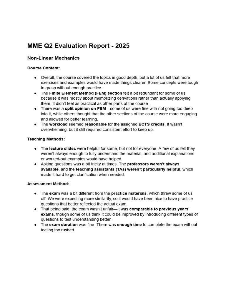 MME Q2 2025 Course Evaluation Insights | PDF