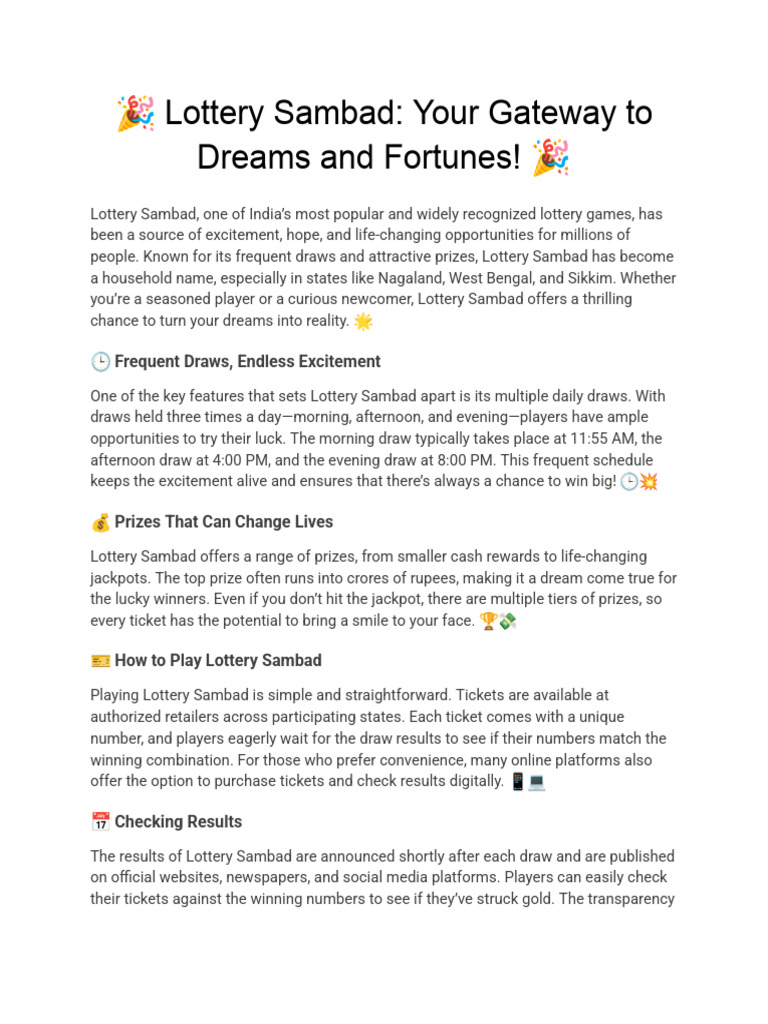 ? Lottery Sambad Your Gateway To Dreams and Fortunes PDF Lottery