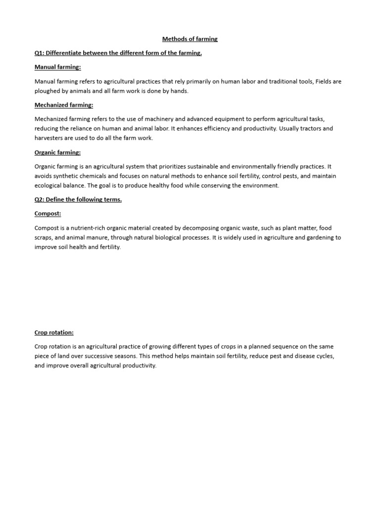 Types of Farming Methods Explained | PDF