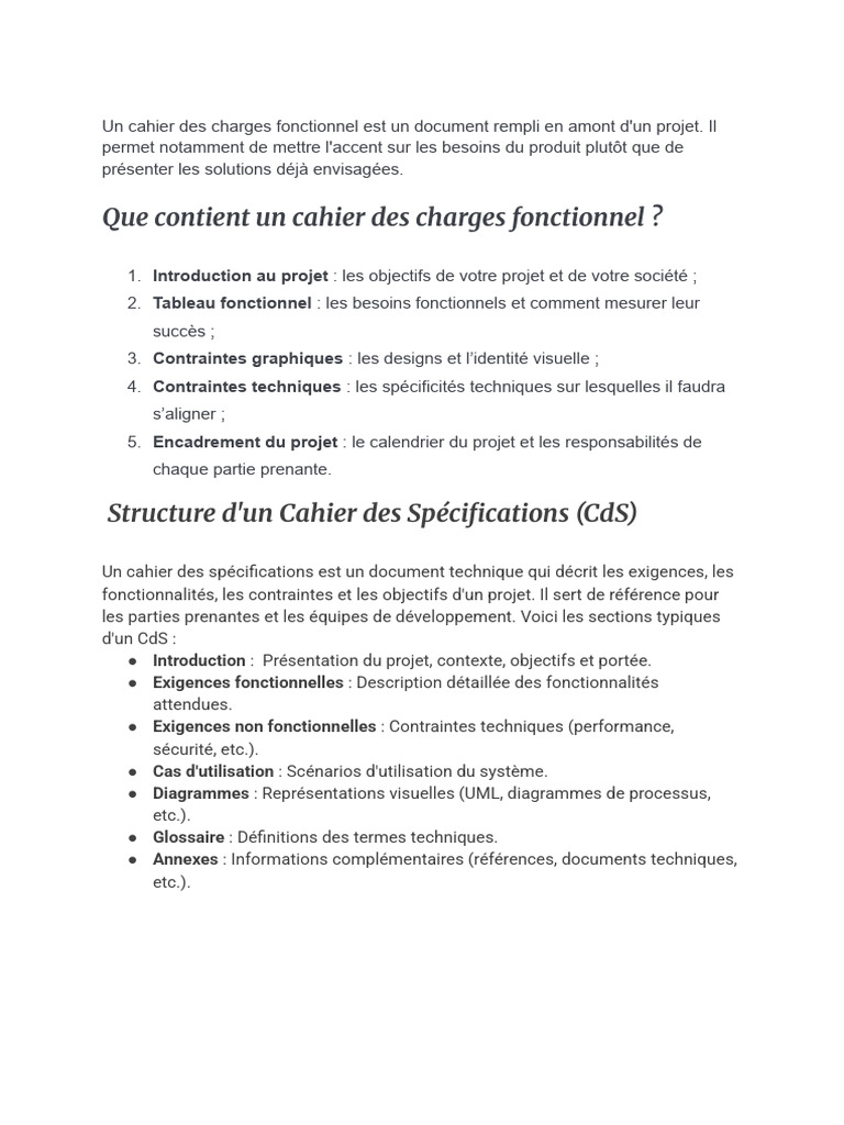 Cahier des charges fonctionnel : Guide complet | PDF | Langage de ...