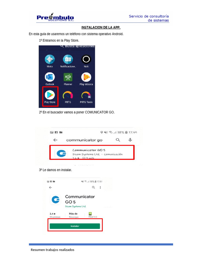 Instalación de Communicator Go en Android | PDF