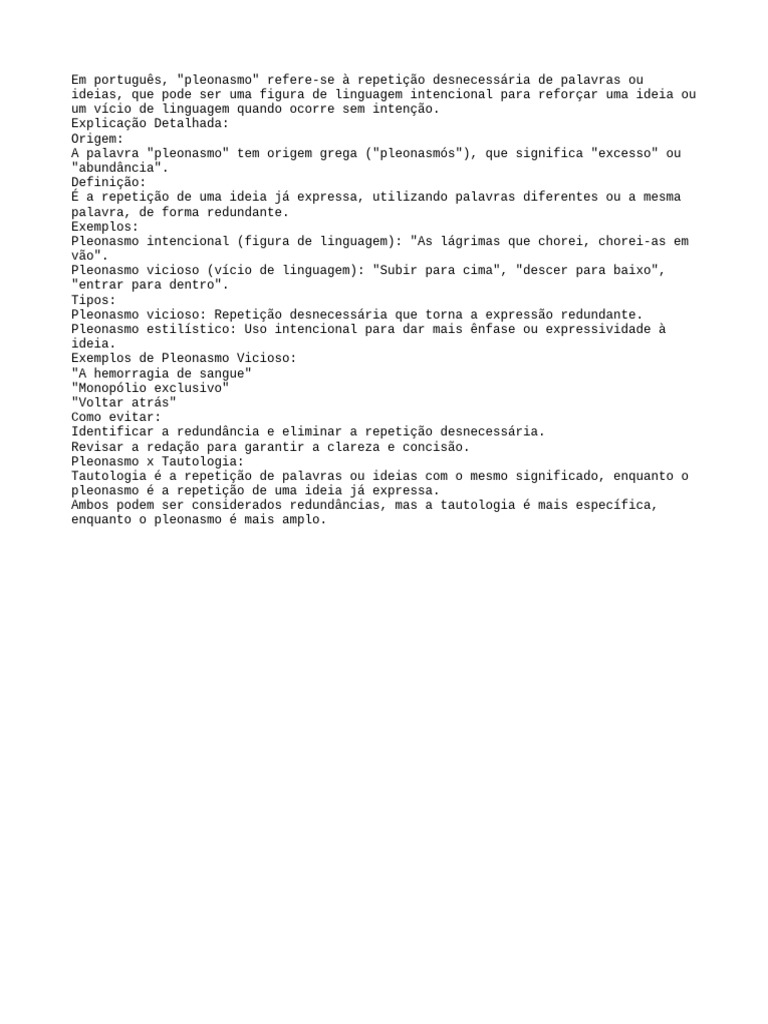 Entenda o Pleonasmo: Definição e Exemplos | PDF