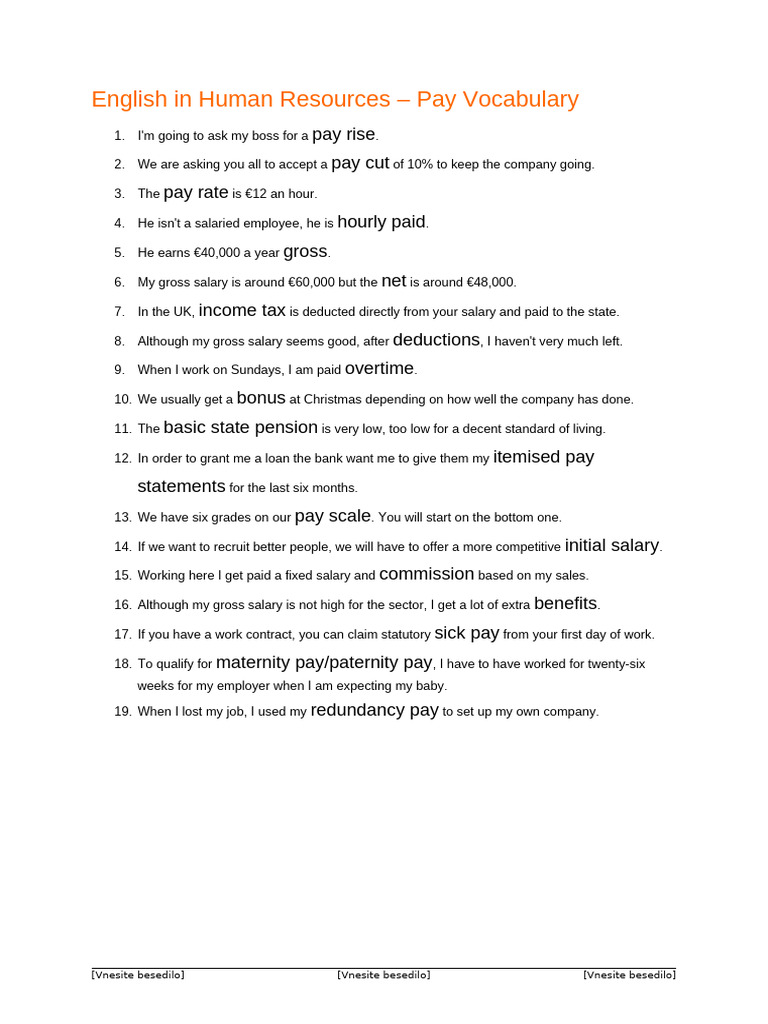 Pay Vocabulary in HR Context | PDF | Salary | Employment