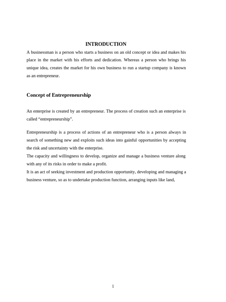 Introduction to Entrepreneurship Concepts | PDF | Entrepreneurship ...