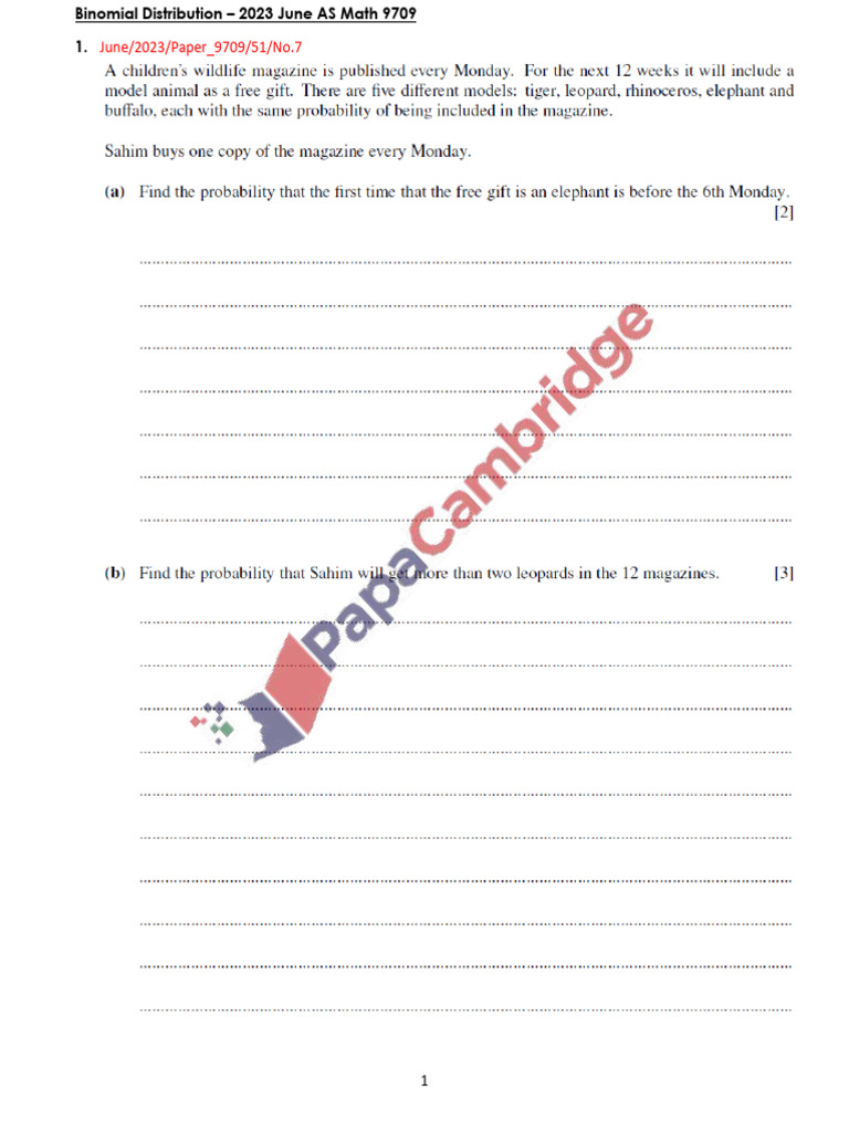Binomial Distribution AS Math 9709 | PDF