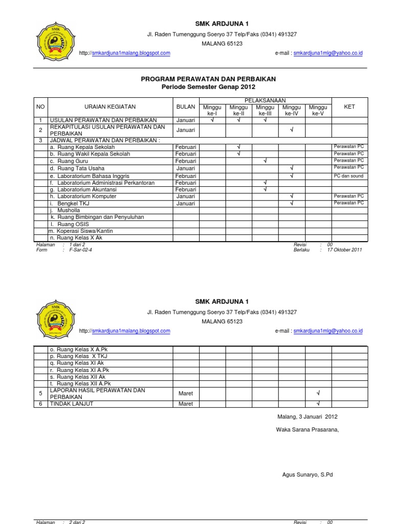 Format Laporan Sarana Dan Prasarana Goreng